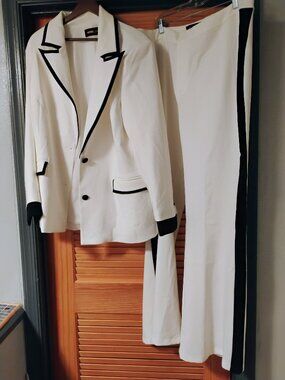Two Piece White Suit with Black Pipping